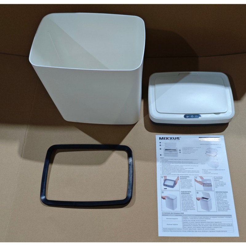 Мусорное ведро сенсорное прямоугольное Mixxus WAVE-TC0110 White 10 л цвет белый (MI7073)