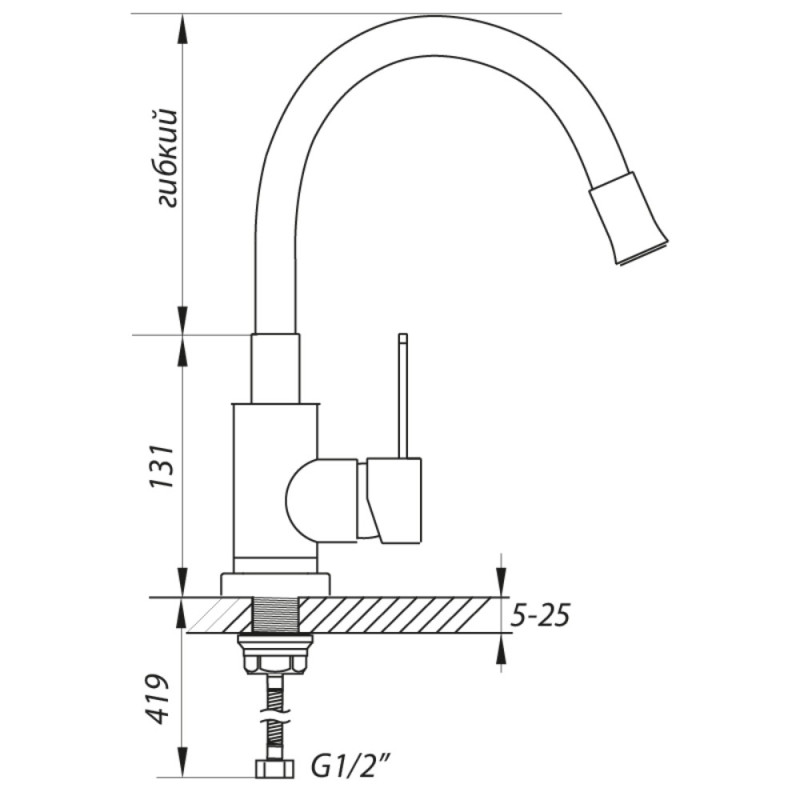 Смеситель для кухни Zerix LR74004-4 с желтым гибким изливом (LL1477)