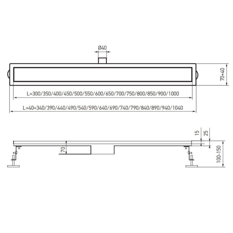 Душевой трап из нержавеющей стали SUS304 Koer FD35-70x600 Black (KR3272)