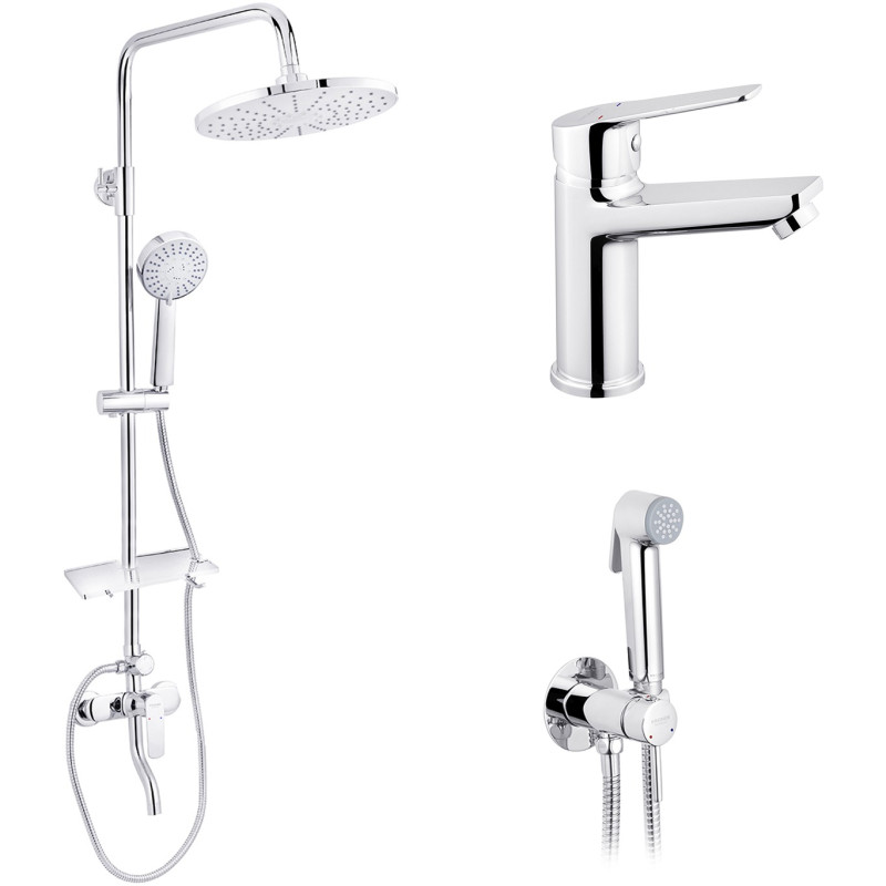 Набор 3 в 1 душевая система Kroner Armada-C064K + смеситель Hagen-C010 + смеситель Bidet-C082