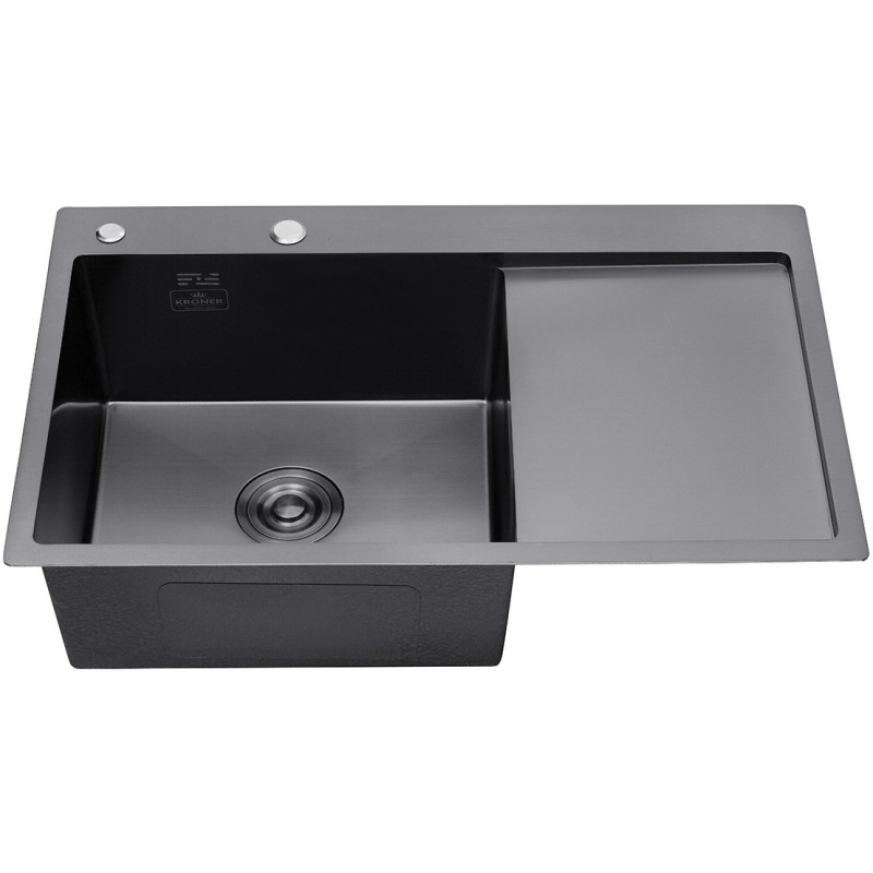Комплект кухонная мойка Kroner Schwarze-7849LHM PVD + смеситель Edelstahl Klassisch-SCH035PVD + дозатор Spender-026
