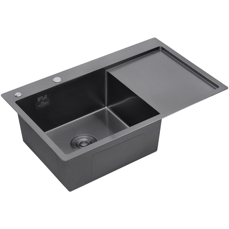 Комплект кухонная мойка Kroner Schwarze-7849LHM PVD + смеситель Edelstahl Klassisch-SCH035PVD + дозатор Spender-026