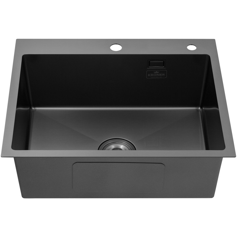 Комплект кухонная мойка Kroner Schwarze-6050HM PVD + смеситель Ersel - GRP03393BLK + дозатор Spender-026
