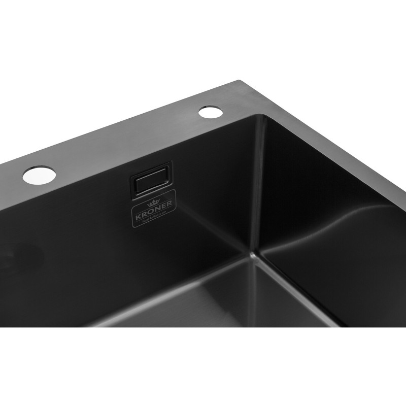 Комплект кухонная мойка Kroner Schwarze-6050HM PVD + смеситель Ersel - GRP03393BLK + дозатор Spender-026