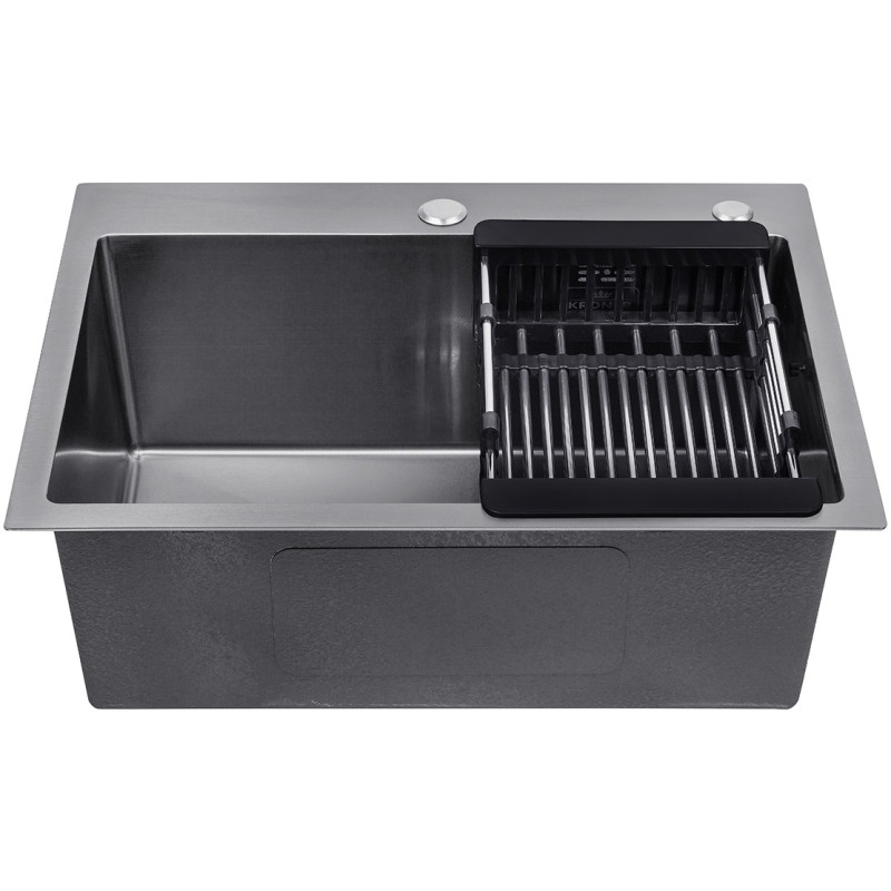 Комплект кухонная мойка Kroner Schwarze-5843HM PVD + смеситель Edelstahl Klassisch-SCH035PVD + дозатор Spender-026
