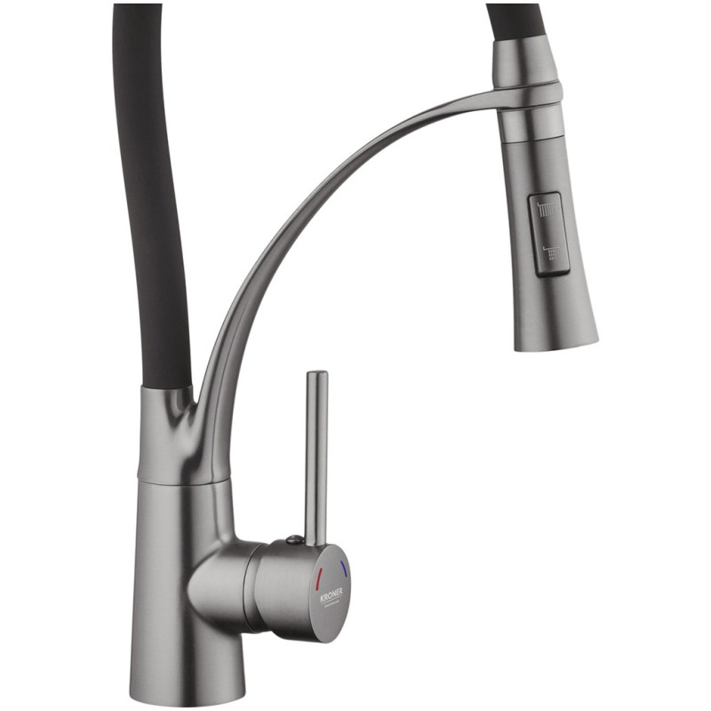 Комплект кухонная мойка Kroner Schwarze-6350HM PVD + смеситель Ersel-GRP03393BLK + дозатор Spender-SCH049