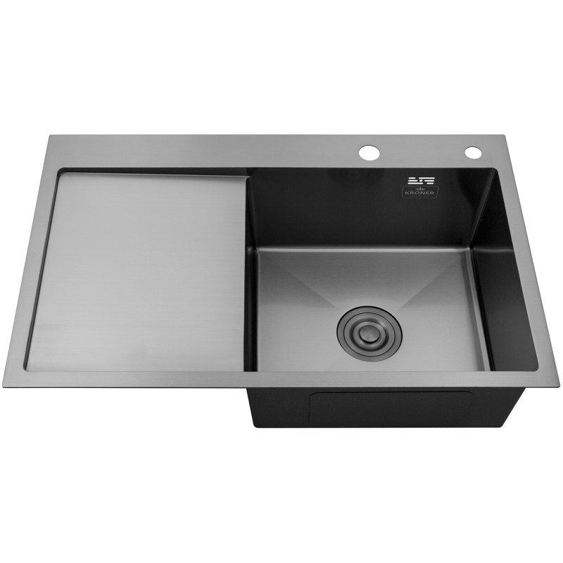 Комплект кухонная мойка Kroner Schwarze-7849RHM PVD + смеситель Edelstahl Klassisch-SCH03918 + дозатор Spender-026