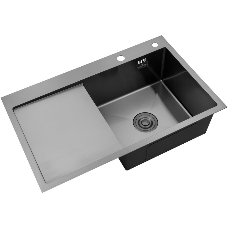 Комплект кухонная мойка Kroner Schwarze-7849RHM PVD + смеситель Edelstahl Klassisch-SCH03918 + дозатор Spender-026