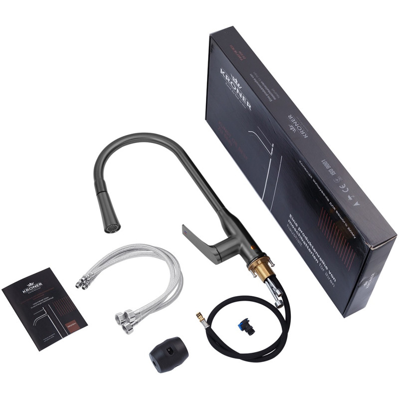 Комплект кухонная мойка Kroner Schwarze-6350HM PVD + смеситель Graz-GRP030 + дозатор Spender-026