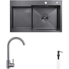 Комплект кухонная мойка Kroner Schwarze-7848RHM PVD + смеситель Edelstahl Klassisch-SCH035PVD + дозатор Spender-SCH049
