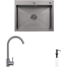 Комплект кухонная мойка Kroner Schwarze-6350HM PVD + смеситель Edelstahl Klassisch-SCH035PVD + дозатор Spender-SCH049