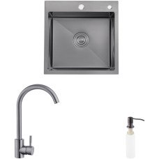 Комплект кухонна мийка Kroner Schwarze-4545HM PVD + змішувач Edelstahl Klassisch-SCH035PVD + дозатор Spender-026