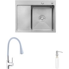 Комплект кухонна мийка Kroner Gebürstet-6350RHM + змішувач Küche-C031GRA + дозатор Spender-016