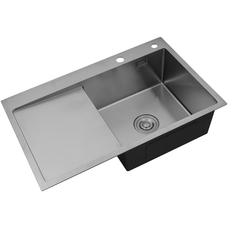 Комплект кухонная мойка Kroner Gebürstet-7849RHM + смеситель Edelstahl Klassisch-ESG03815BLK + дозатор Spender-016