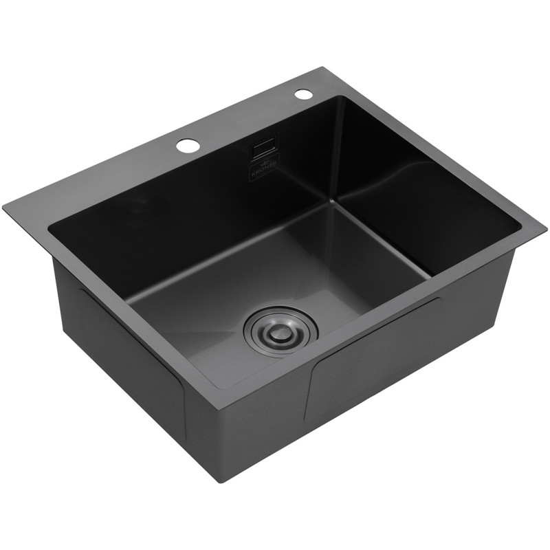 Комплект кухонна мийка Kroner Schwarze-6050HM PVD + змішувач Ersel-GRP03393BLK + дозатор Spender-026