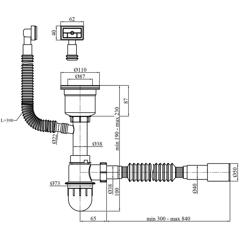 Сифон для кухонної мийки Kroner KRP Siphon - 021 3 1/2"х50/40 мм