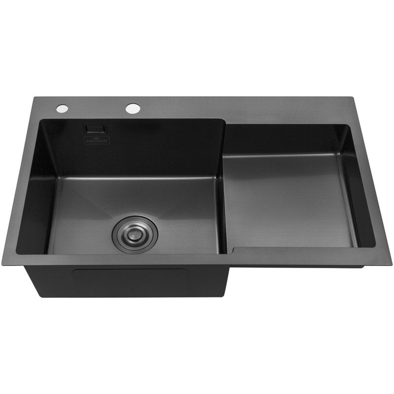 Комплект кухонна мийка Kroner Schwarze-7848LHM PVD + змішувач Edelstahl Klassisch-PVD03817BLK + дозатор Spender-026