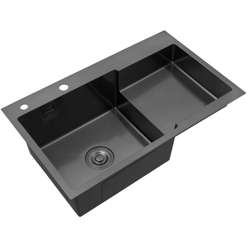 Комплект кухонна мийка Kroner Schwarze-7848LHM PVD + змішувач Edelstahl Klassisch-PVD03817BLK + дозатор Spender-026