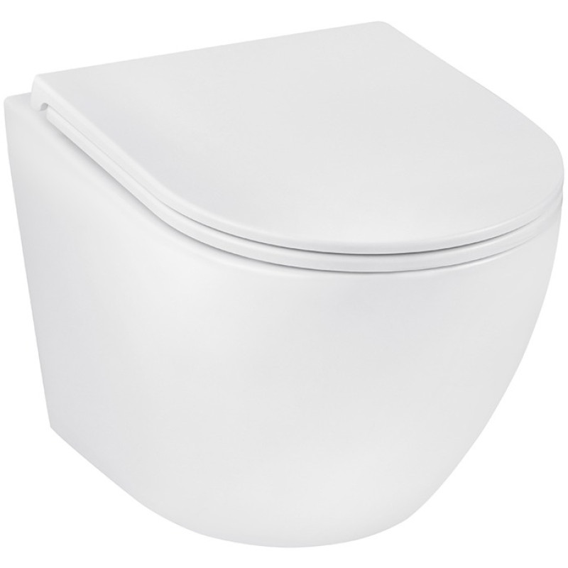 Унітаз підвісний безобідковий Kroner Harz WHI493736 RIMLESS з сидінням Slim Duroplast / Soft-close / Quick relase (KH493736WHIR)