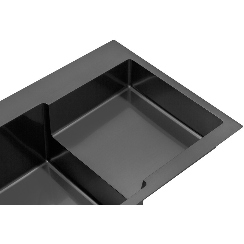 Комплект кухонная мойка Kroner Schwarze-7848LHM PVD + смеситель Edelstahl Klassisch-PVD03817BLK + дозатор Spender-026