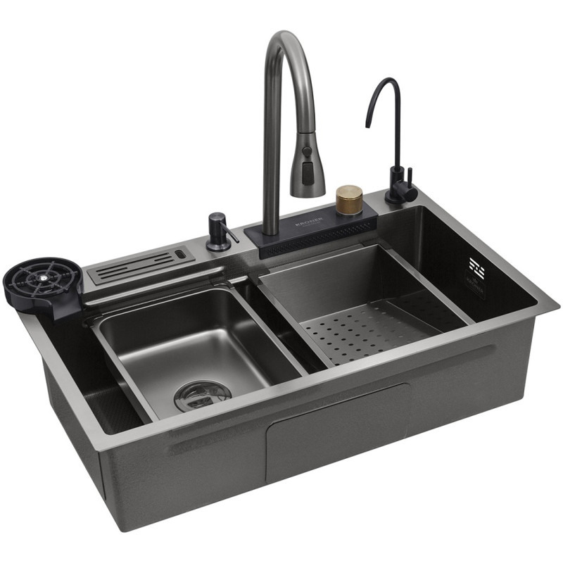 Кухонна мийка Kroner KRP Schwarze - SET7545NB PVD (3.0/0.8 мм)