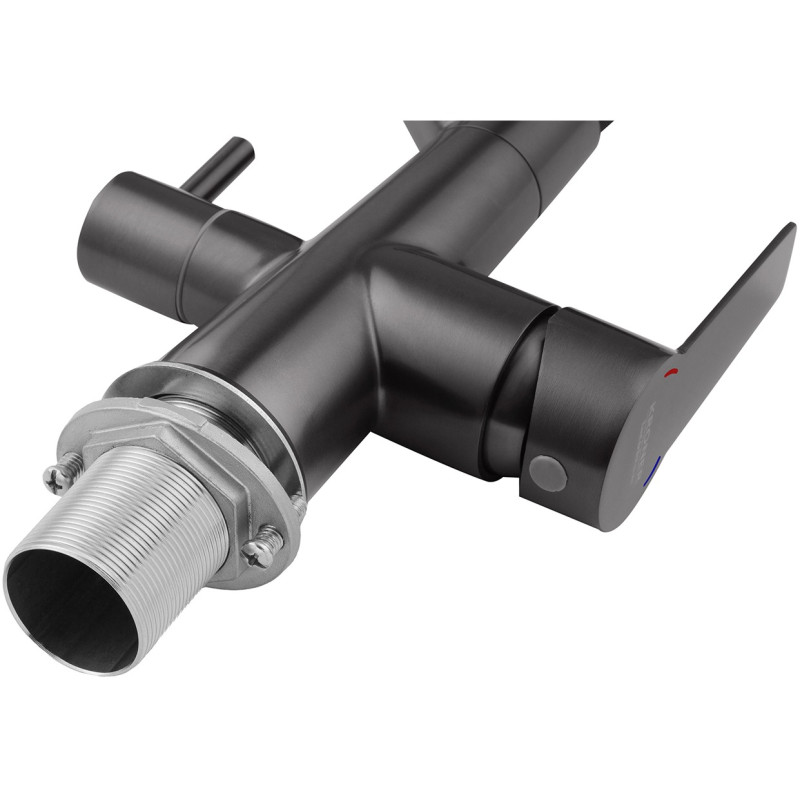 Комплект кухонна мийка Kroner Schwarze-7848LHM PVD + змішувач Edelstahl Klassisch-PVD03817BLK + дозатор Spender-026