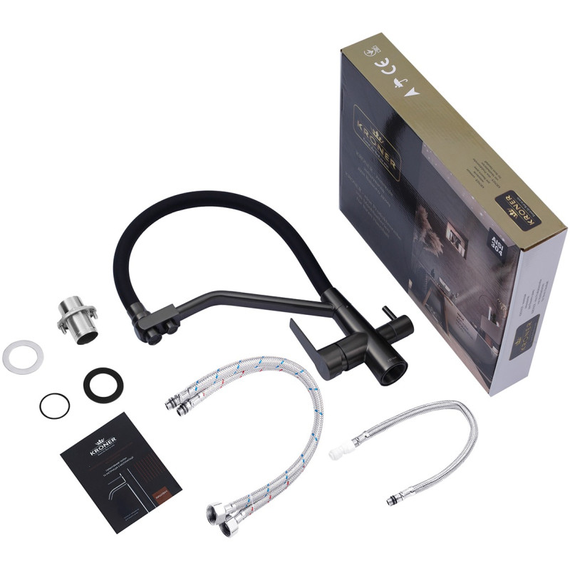 Комплект кухонна мийка Kroner Schwarze-7848LHM PVD + змішувач Edelstahl Klassisch-PVD03817BLK + дозатор Spender-026