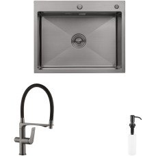 Комплект кухонная мойка Kroner Schwarze-6350HM PVD + смеситель Graz-GRP03815 + дозатор Spender-SCH049