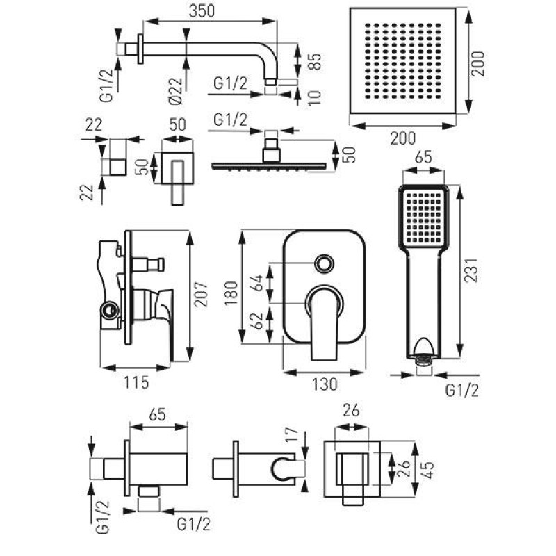 Душевая система FERRO Algeo Square BAQ7P-SET1-S