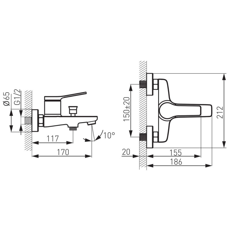 Смеситель STRATOS для ванны настенный Ferro BSC1