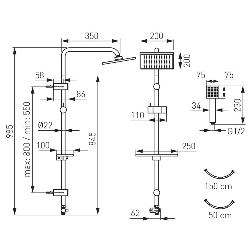 Душевой гарнитур Ferro SQUERTO LUX NP24-BL