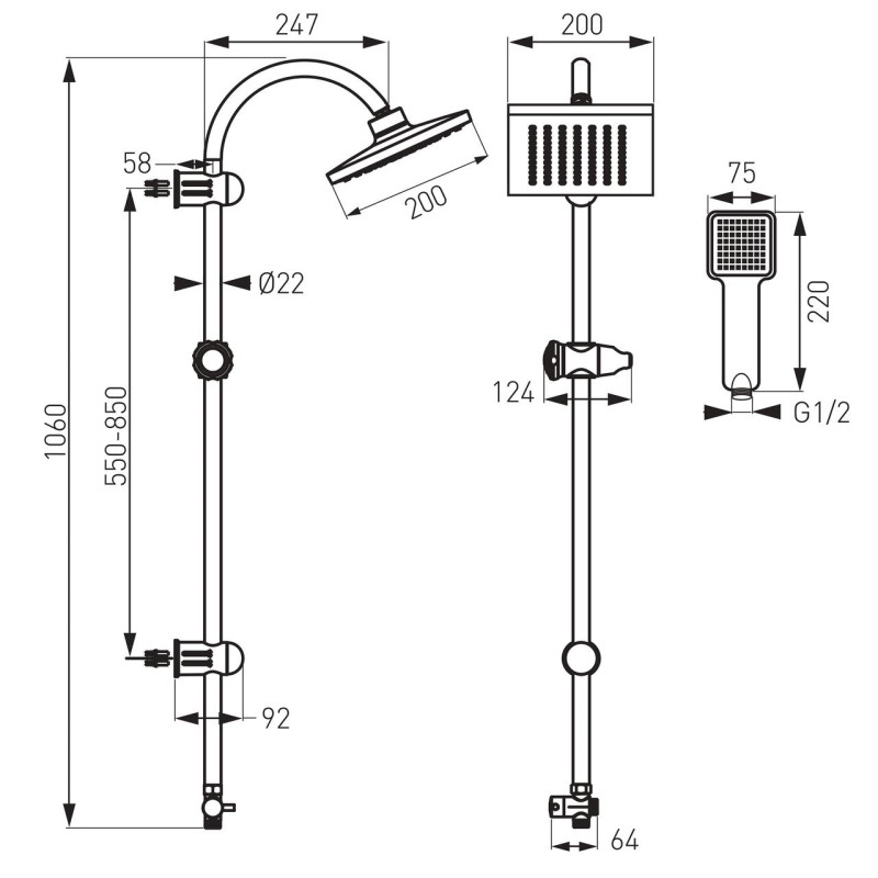 Душовий гарнітур Ferro Squerto NP22-BL