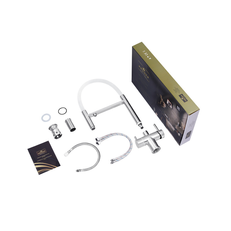  Набор 3 в 1 кухонная мойка Derby KRP Brush - 6050HM + смеситель для кухни Kroner KRP Edelstahl Klassisch - ESG03815WHI + дозатор