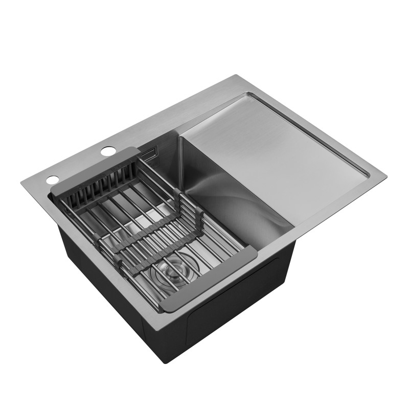  Набор 3 в 1 кухонная мойка Kroner KRP Gebürstet-6350LHM+ смеситель для кухни Kroner KRP Edelstahl Klassisch-ESG038+дозатор