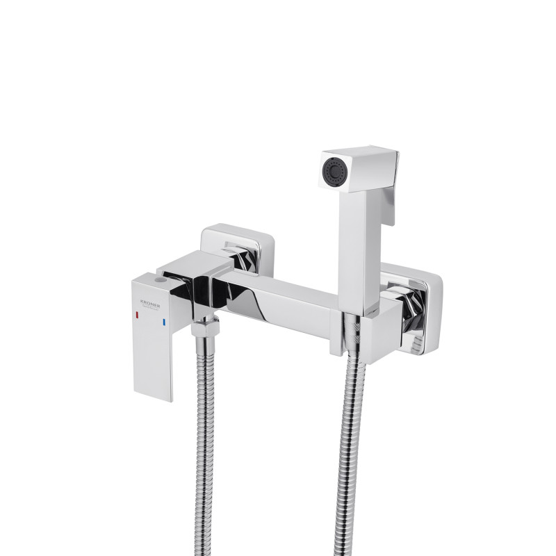 Унитаз подвесной Kroner KRP - A534UF Rimless 410х355х555 мм + Смеситель для биде Kroner KRP Edelstahl Kubus - CHR052 с гигиеническим душем