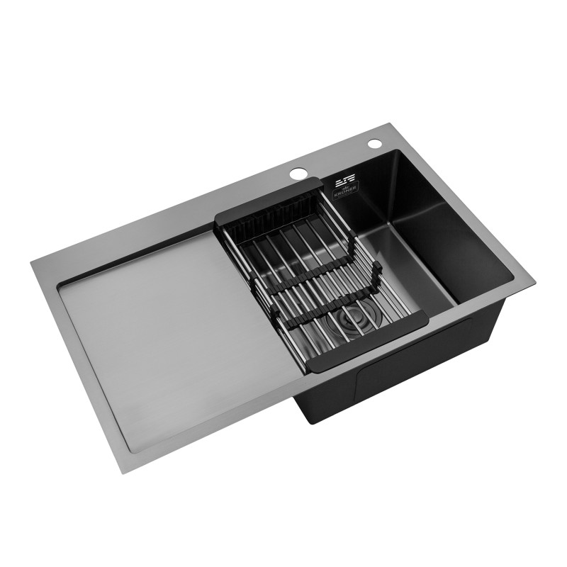  Набор 3 в 1 кухонная мойка Kroner KRP Schwarze - 7849RHM PVD + смеситель для кухни Kroner KRP Graz - GRP030-T + дозатор