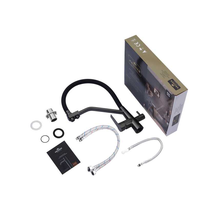  Набор 3 в 1 кухонная мойка Kroner KRP Schwarze - 7849LHM PVD + смеситель Kroner KRP Edelstahl Klassisch - PVD03817BLK + дозатор