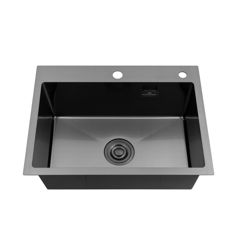  Набор 3 в 1 кухонная мойка Kroner KRP Schwarze - 5843HM PVD + смеситель для кухни Kroner KRP Edelstahl Klassisch - PVD03915 + дозатор