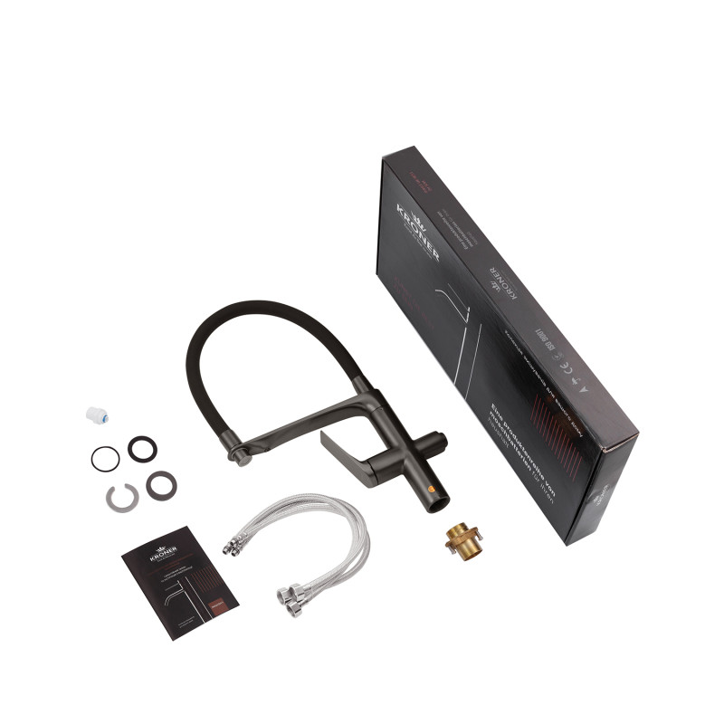  Набор 3 в 1 кухонная мойка Kroner KRP PVD Schwarze - 7848LHM + смеситель Kroner KRP Graz - GRP03815 + дозатор