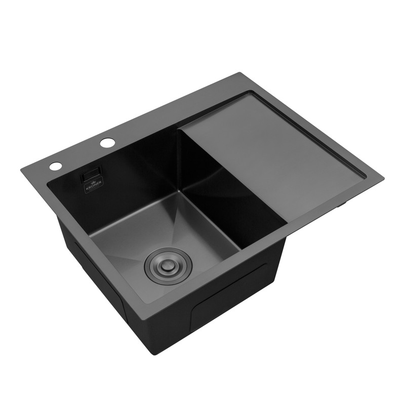  Набор 3 в 1 кухонная мойка Kroner KRP Schwarze - 6350LHM PVD + смеситель Kroner KRP Graz - GRP03815 + дозатор