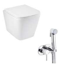 Унітаз підвісний Kroner Eifel WHI493436 RIMLESS безобідковий + Змішувачі з гігієнічним душем Kroner KRP Bidet - C086