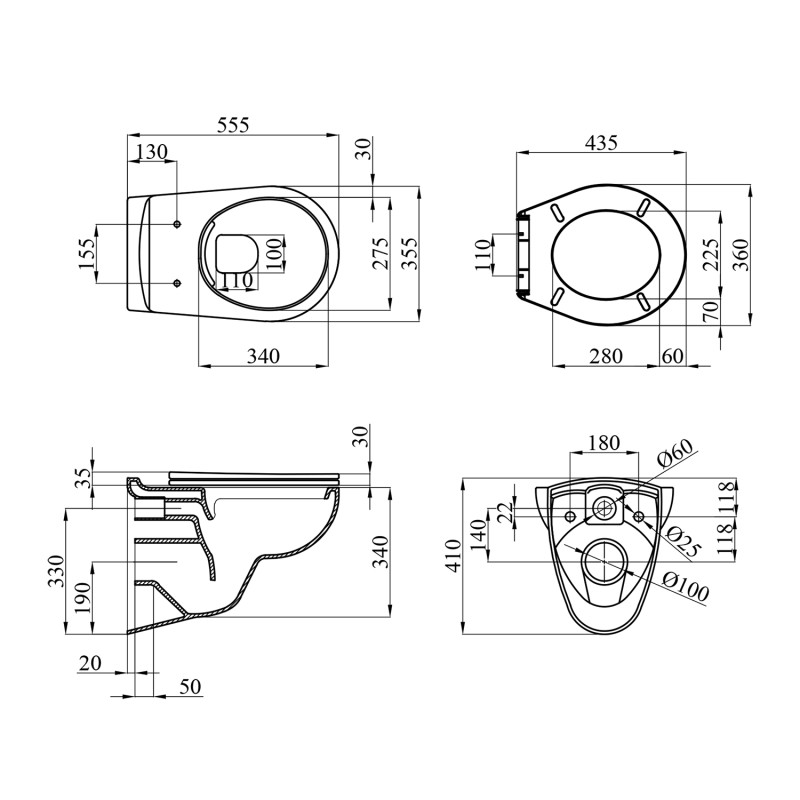 Унитаз подвесной Kroner KRP-A534UF Rimless 410х355х555 мм + Смесители с гигиеническим душем Kroner KRP Edelstahl Kubus - SCH053
