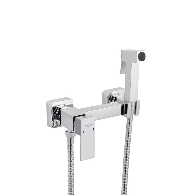 Унитаз подвесной Kroner KRP - A534UF Rimless 410х355х555 мм + Смеситель для биде Kroner KRP Edelstahl Kubus - CHR052 с гигиеническим душем