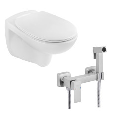 Унитаз подвесной Kroner KRP-A534UF Rimless 410х355х555 мм + Смеситель для биде Kroner KRP Edelstahl Kubus-ESG052 с гигиеническим душем