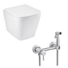 Унітаз підвісний Kroner Eifel WHI493436 RIMLESS безобідковий + Змішувачі з гігієнічним душем Kroner KRP Edelstahl Klassisch - ESG052
