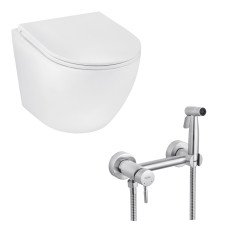 Унітаз підвісний Kroner Harz WHI493736 RIMLESS безобідковий + Змішувачі з гігієнічним душем Kroner KRP Edelstahl Klassisch - ESG052