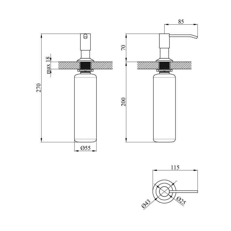 Набір 3 в 1 кухонна мийка Kroner KRP Gebürstet - 6350LHM + змішувач для кухні Kroner KRP Edelstahl Klassisch - ESG035GRA + дозатор