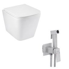 Унітаз підвісний Kroner Eifel WHI493436 RIMLESS безобідковий + Змішувачі з гігієнічним душем Kroner KRP Edelstahl Kubus - ESG053