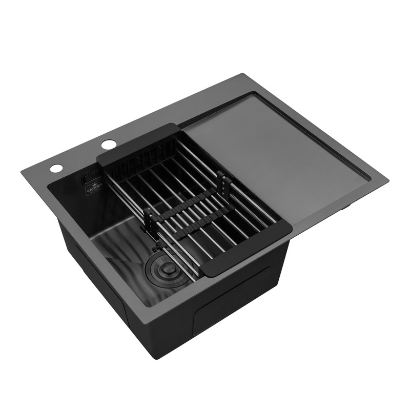  Набор 3 в 1 кухонная мойка Kroner KRP Schwarze - 6350LHM PVD + смеситель для кухни Kroner KRP Edelstahl Klassisch - SCH035PVD + дозатор