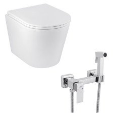 Унітаз підвісний Kroner Armada WHI513636 RIMLESS безобідковий + Змішувач для біде Kroner KRP Edelstahl Kubus - CHR052 з гігієнічним душем